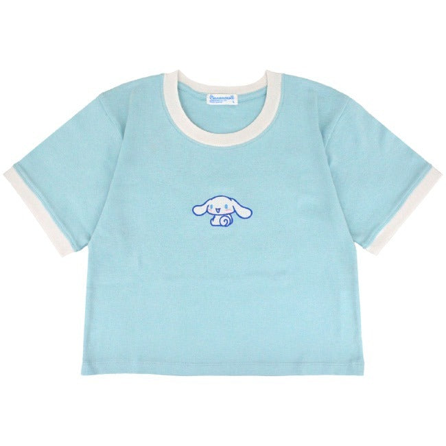 シナモロール Tシャツ ちびT サンリオ キャラクターズ 刺繍 レディース ショート丈 半袖 cr2142-331