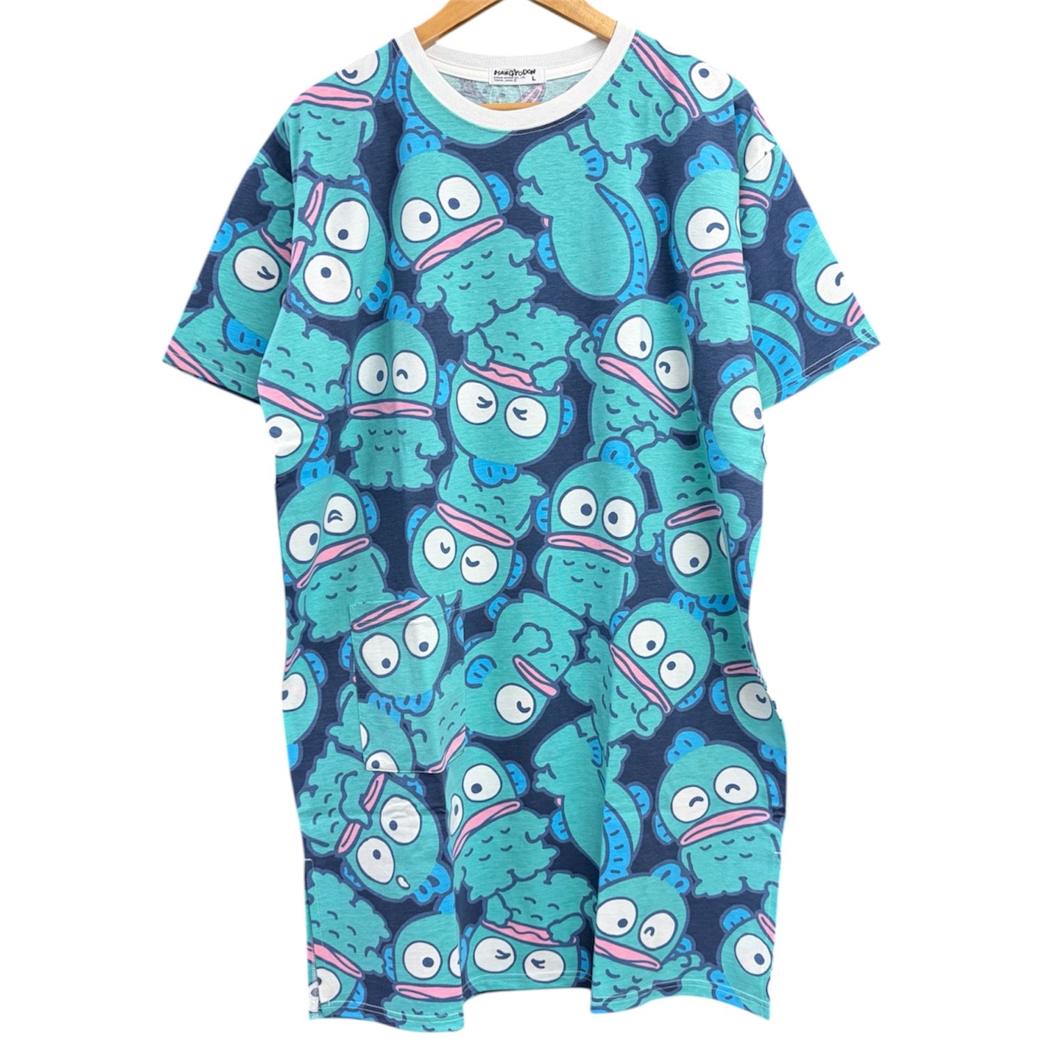 ハンギョドン 半袖 総柄 スーパービッグ Tシャツ ワンピース プリント 天竺 メンズ レディース 夏 sanrio hg1762-62