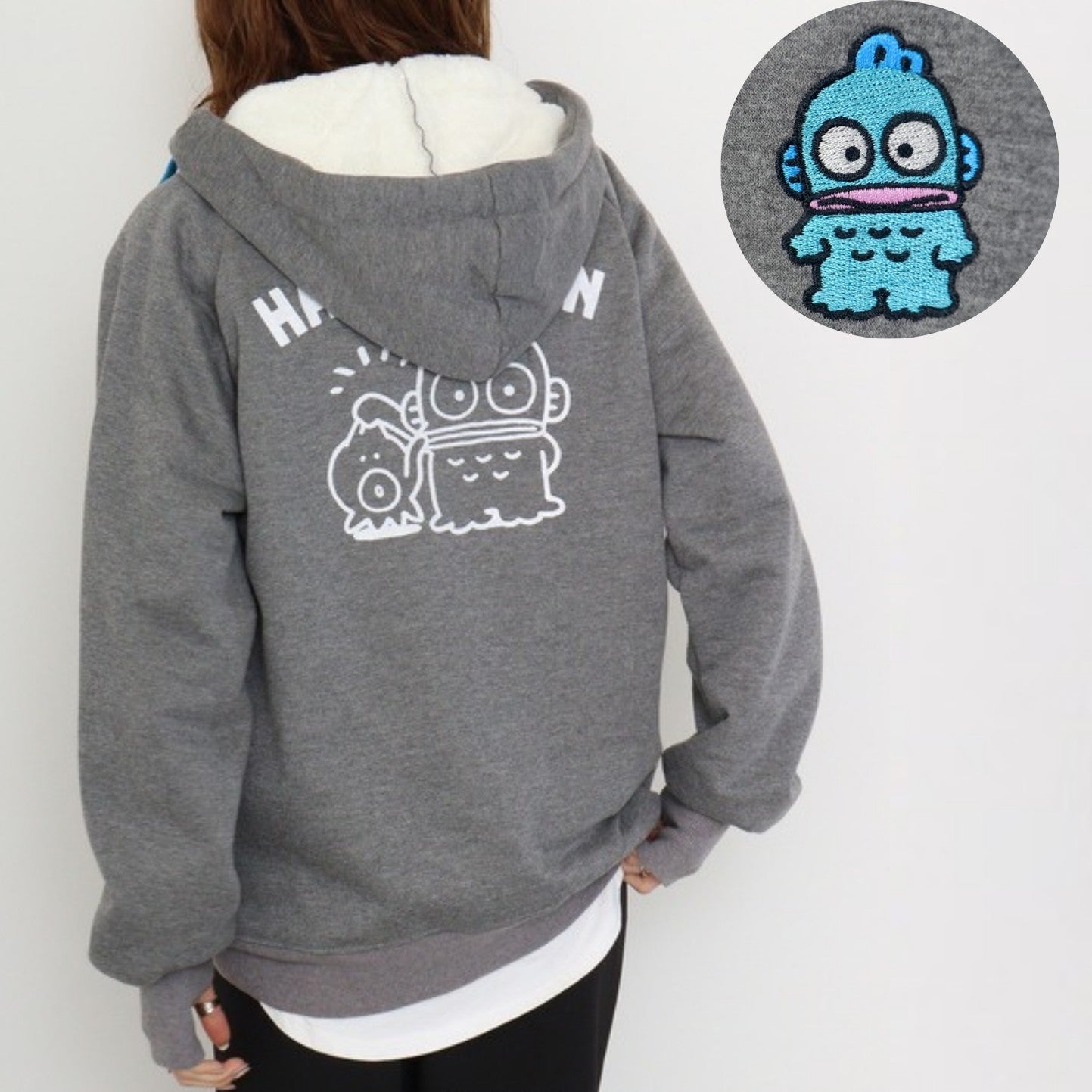 Sanrio characters ロング丈 裏ボア パーカー ハンギョドン サンリオ キャラクターズ hg1824-706