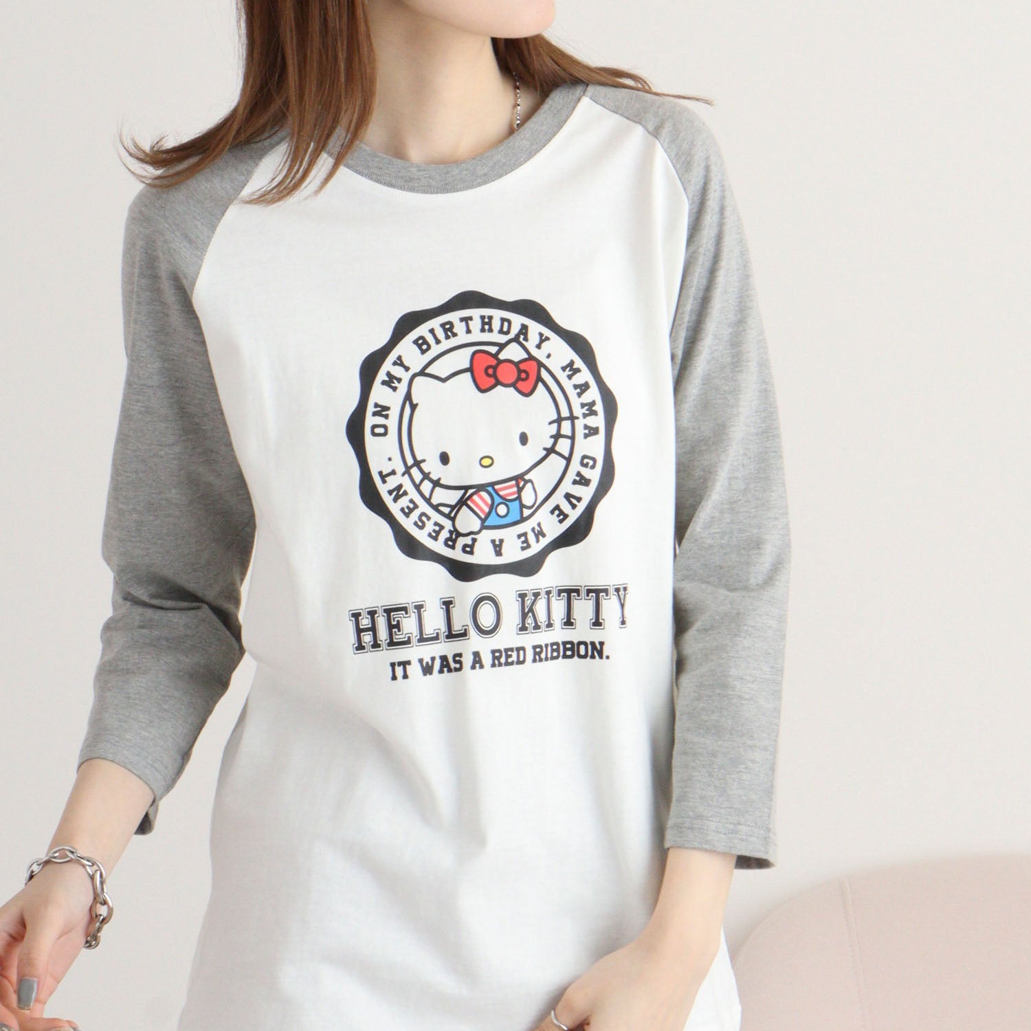 ハローキティ Tシャツ 七分袖 サンリオ キャラクターズ プリント ラグラン メンズ レディース hk1243-24