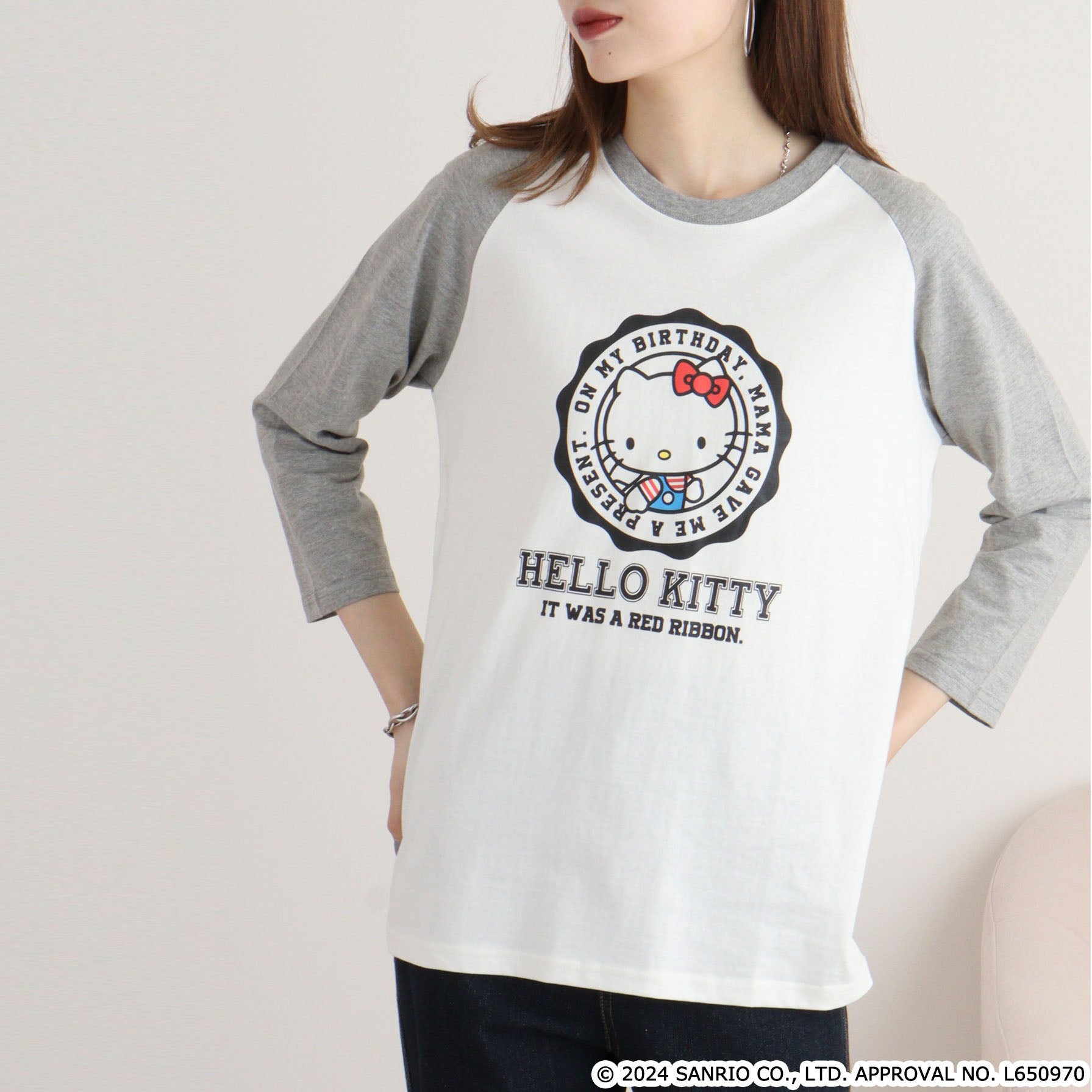 ハローキティ Tシャツ 七分袖 サンリオ キャラクターズ プリント ラグラン メンズ レディース hk1243-24