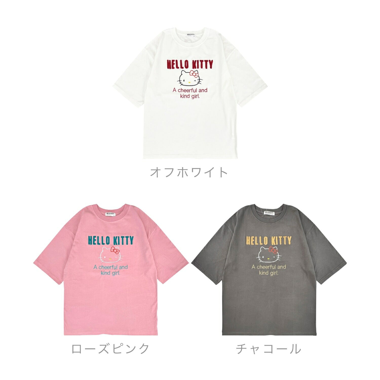 ハローキティ レディース 刺繍 半袖 Tシャツ カットソー ゆったりめサイズ 春夏 サンリオキャラクターズ hk2162-74