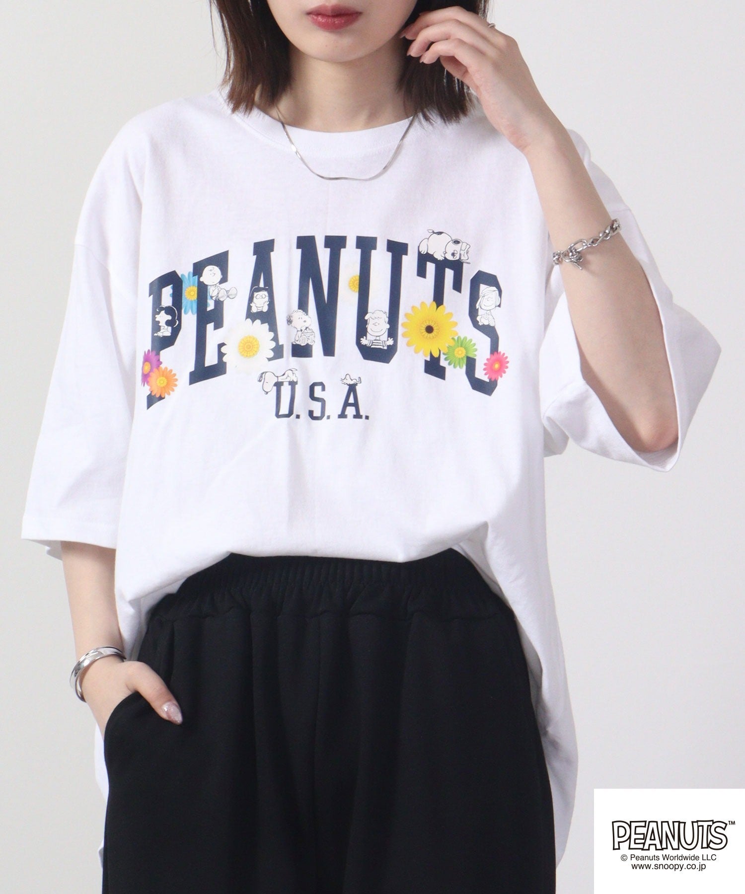 スヌーピー オーバーサイズ Tシャツ 春 夏  メンズ レイヤード ファッション ビッグシルエット 半袖 ビッグtシャツ コットン レディース oe1401-sp6