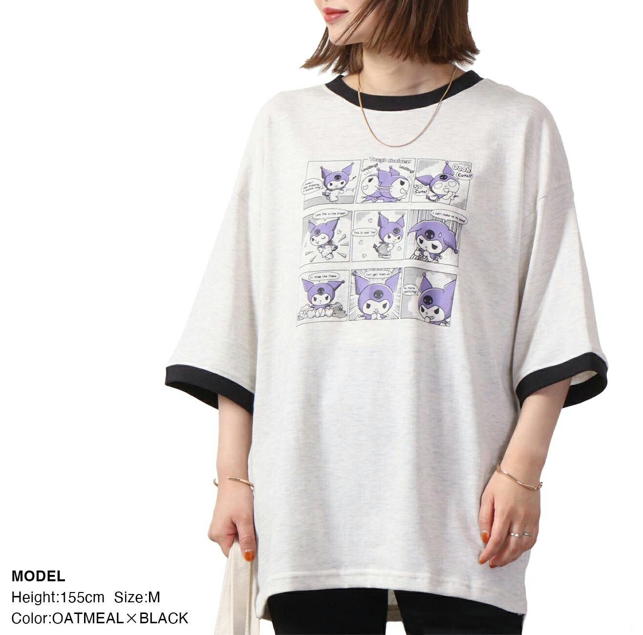 クロミ  Tシャツ 半袖 リンガーネック トップス ドロップショルダー プリント サンリオ キャラクターズ ku1132-364
