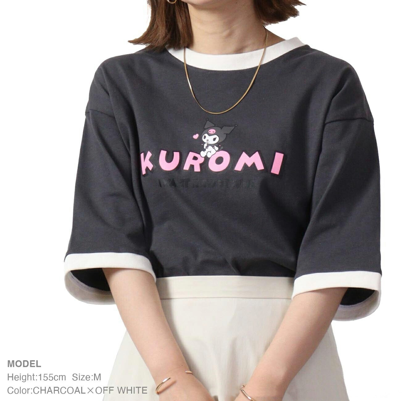 クロミ  Tシャツ 半袖 リンガーネック トップス ドロップショルダー プリント サンリオ キャラクターズ ku1132-364