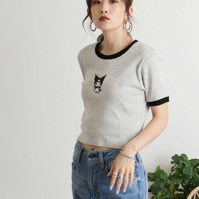 クロミ Tシャツ ちびT サンリオ キャラクターズ 刺繍 レディース ショート丈 半袖 ku2142-334