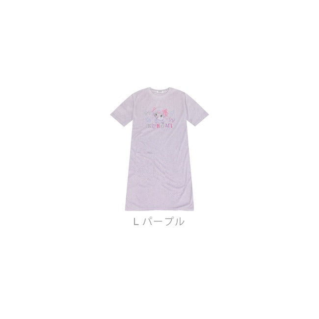 クロミ Tシャツ ルームウェア レディース ビッグ ワンピース KUROMI 刺繍 半袖 サンリオ キャラクターズ ku2742-03