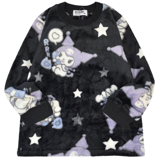 クロミ 子供 トレーナー パンツ フリース キッズ セットアップ 総柄 ルームウェア 部屋着 パジャマ サンリオ キャラクターズ ku6644-182