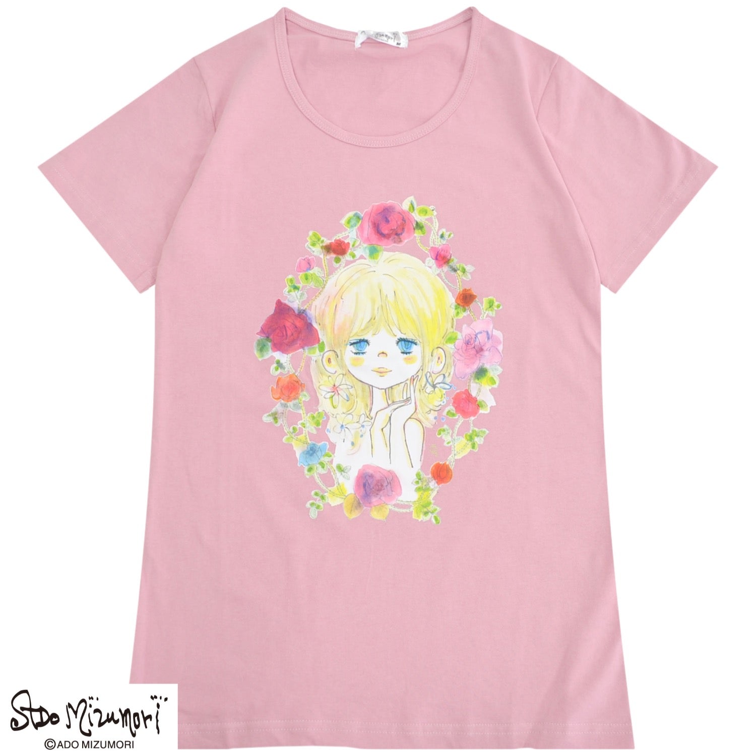 水森亜土 レディースプリント 半袖 Tシャツ トップス レトロ カワイイ イラスト あどちゃん