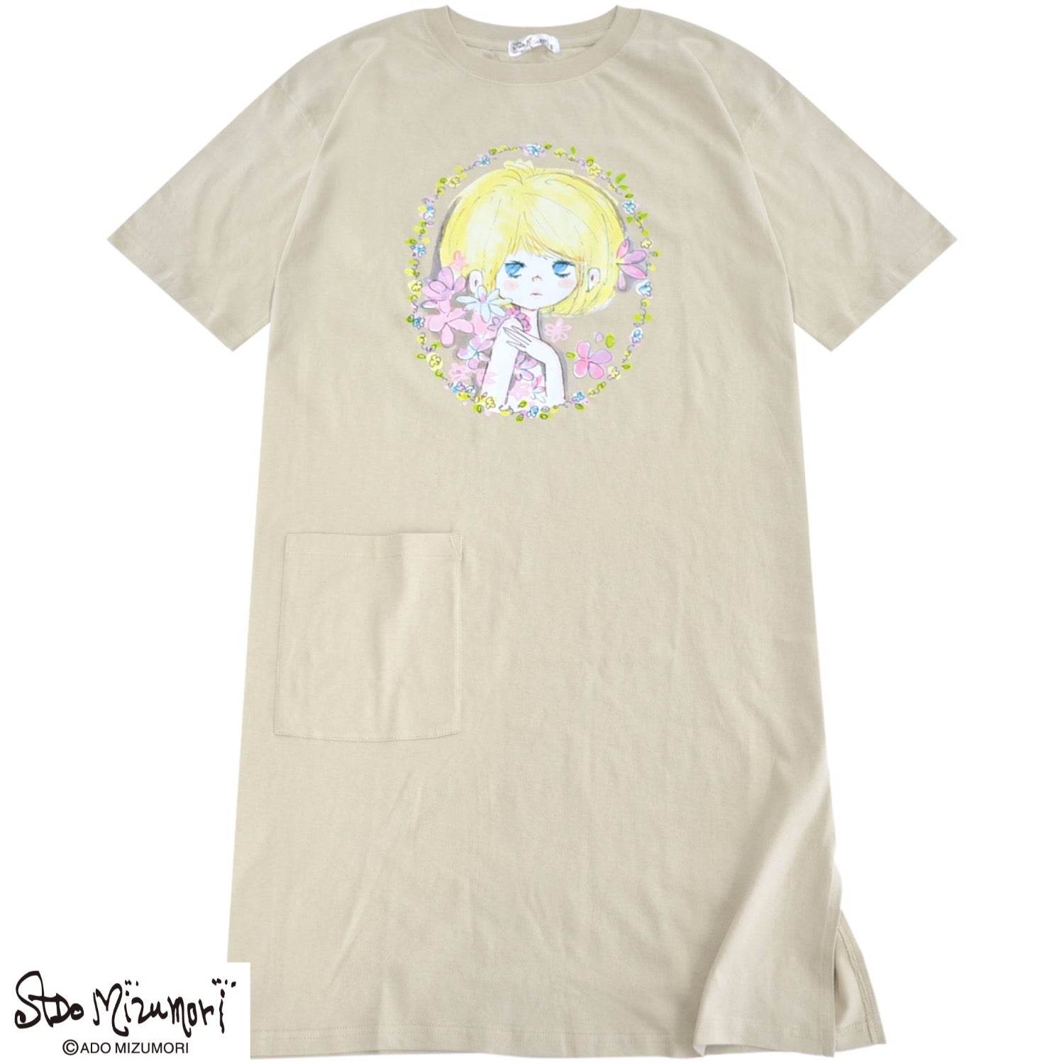 水森亜土 レディース プリント スーパービッグTシャツ 天竺 綿 半袖 ワンピース あどちゃん ma2752-439