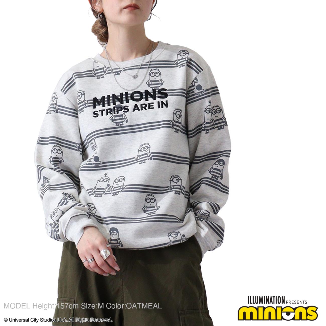 ミニオン 裏起毛 トレーナー 秋冬 ミニオンズ プリント ストライプ スウェット ms1304-639
