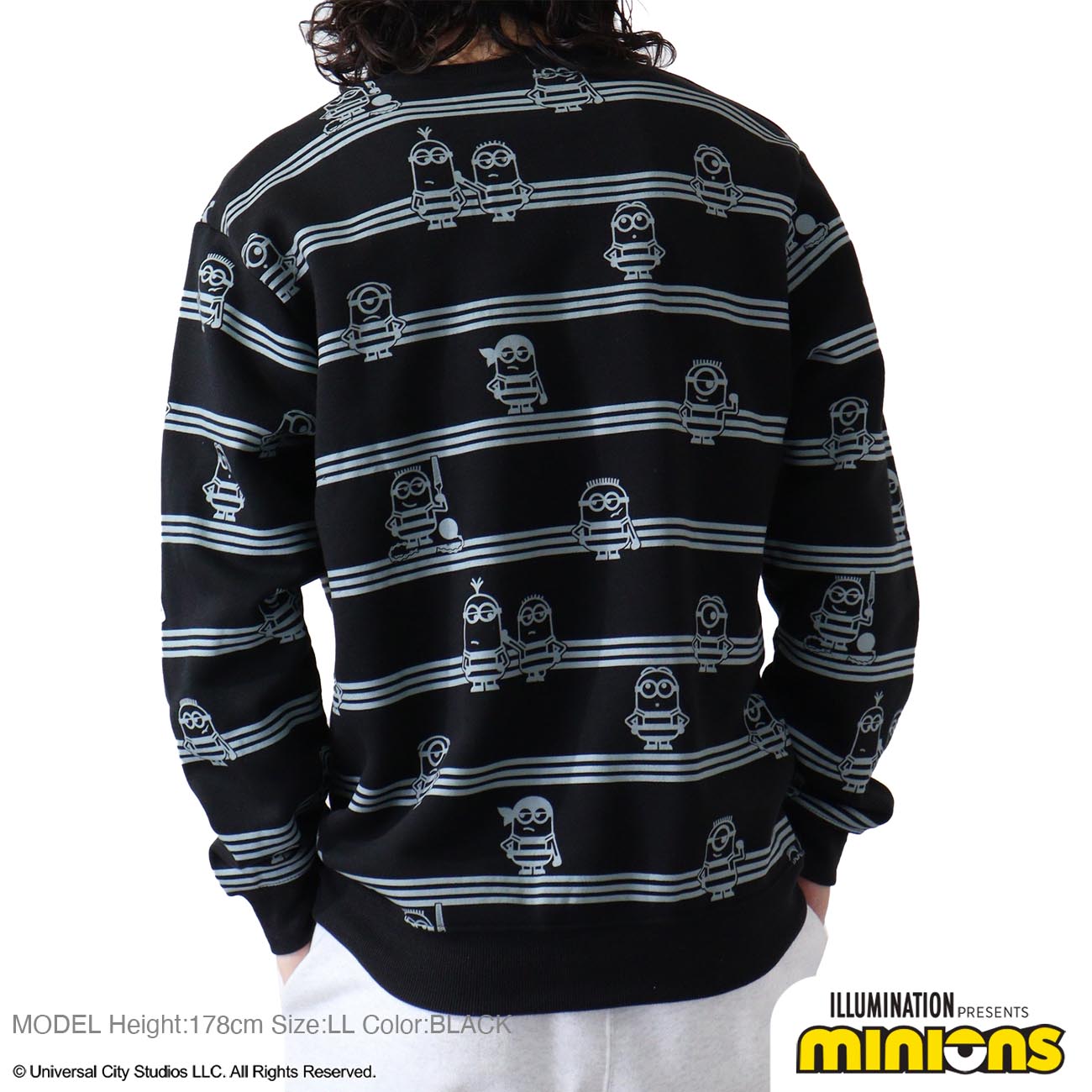 ミニオン 裏起毛 トレーナー 秋冬 ミニオンズ プリント ストライプ スウェット ms1304-639