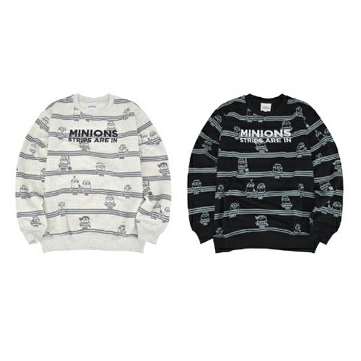 ミニオン 裏起毛 トレーナー 秋冬 ミニオンズ プリント ストライプ スウェット ms1304-639