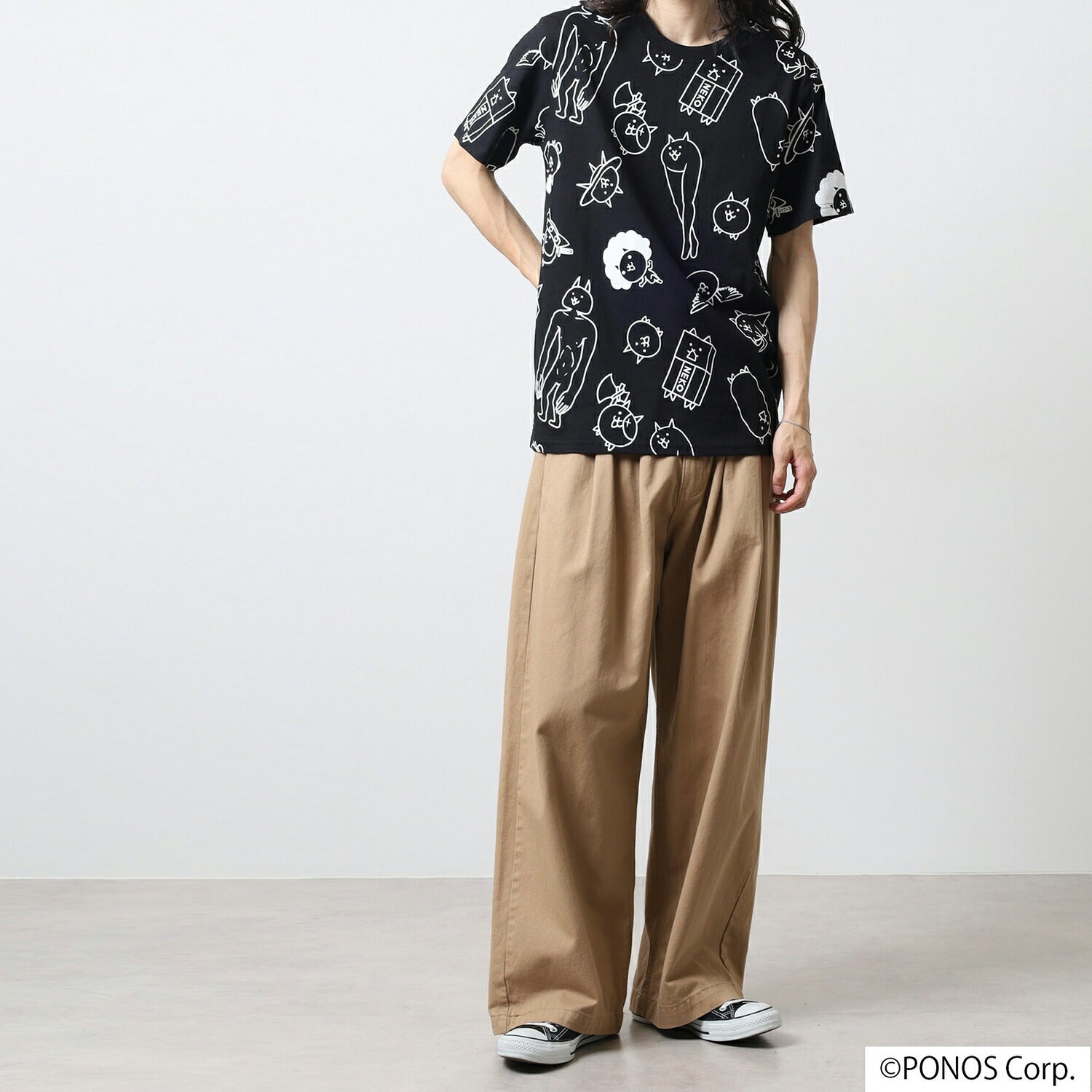 にゃんこ大戦争 Tシャツ 半袖  プリント 総柄 トップス メンズ レディース nd1152-026