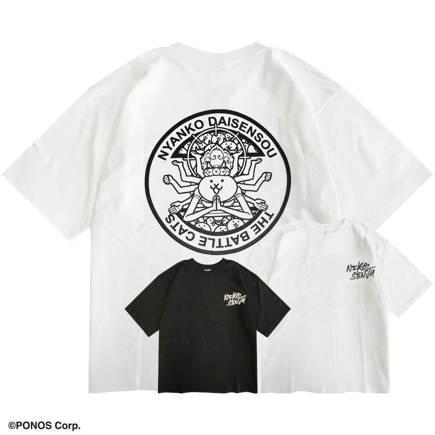にゃんこ大戦争 Tシャツ 半袖  オーバーサイズ プリント ストリートトップス メンズ レディース nd1152-032
