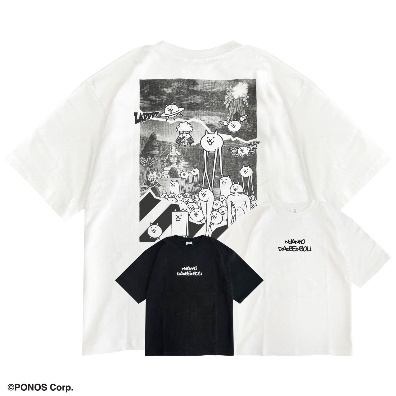 にゃんこ大戦争 Tシャツ 半袖  オーバーサイズ プリント ストリートトップス メンズ レディース nd1152-033
