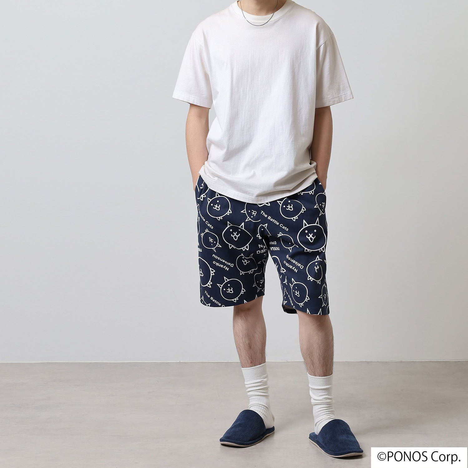 にゃんこ大戦争 ハーフパンツ 総柄 プリント ボトムス メンズ