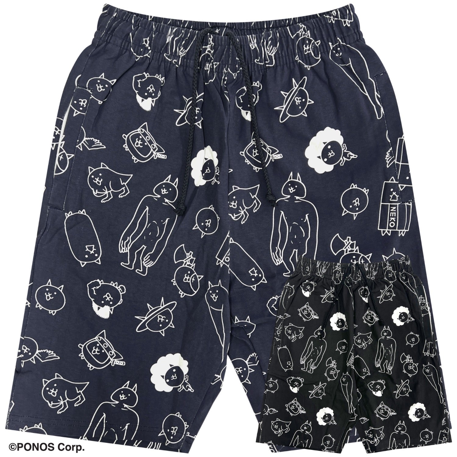 にゃんこ大戦争 総柄 ハーフパンツ メンズ レディース ユニセックス 天竺 ルームウェア 部屋着 夏 パジャマ ショートパンツ キャラクター グッズ nd1452-030