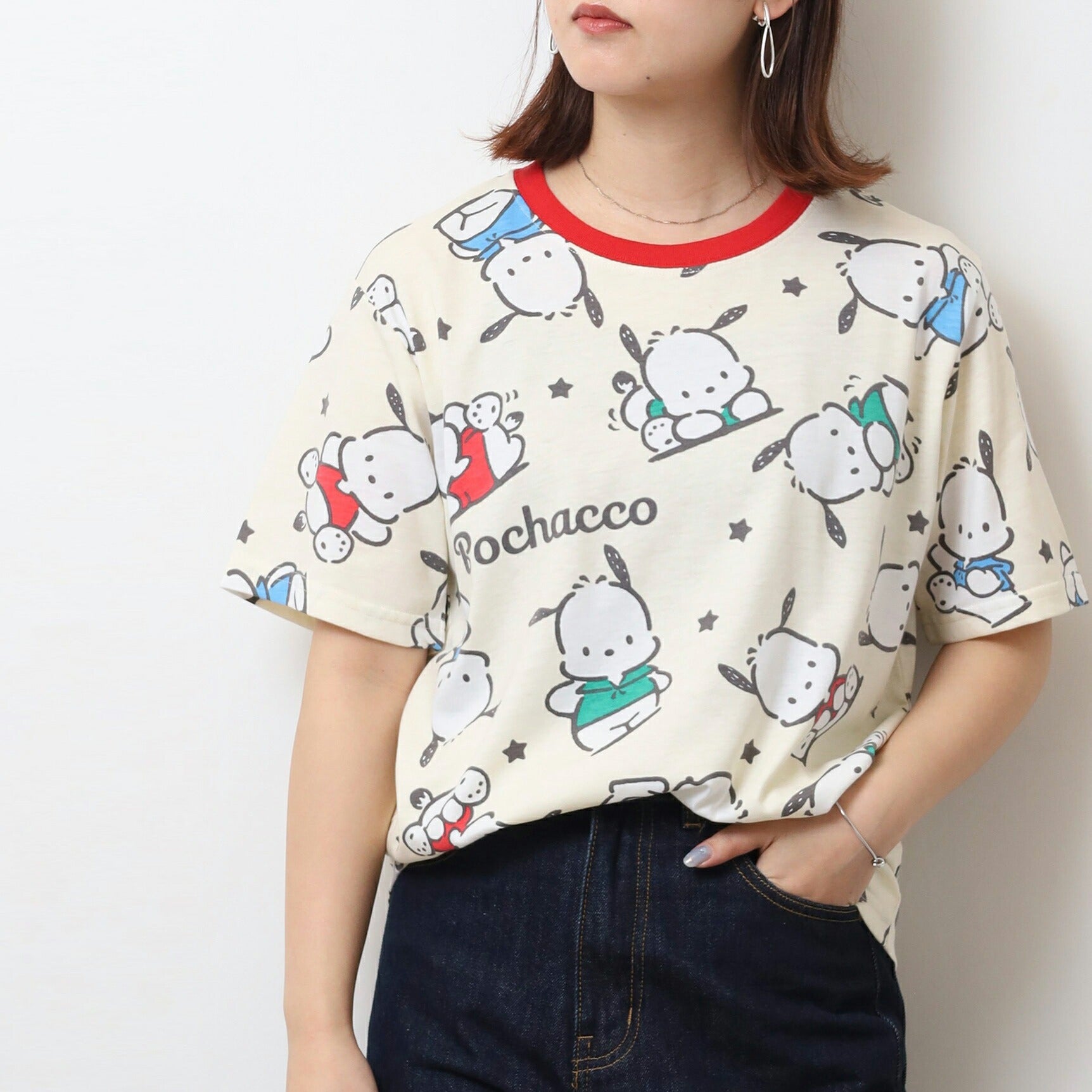 ポチャッコ Tシャツ 半袖 総柄 プリント トップス サンリオ キャラクターズ メンズ レディース pc1152-246