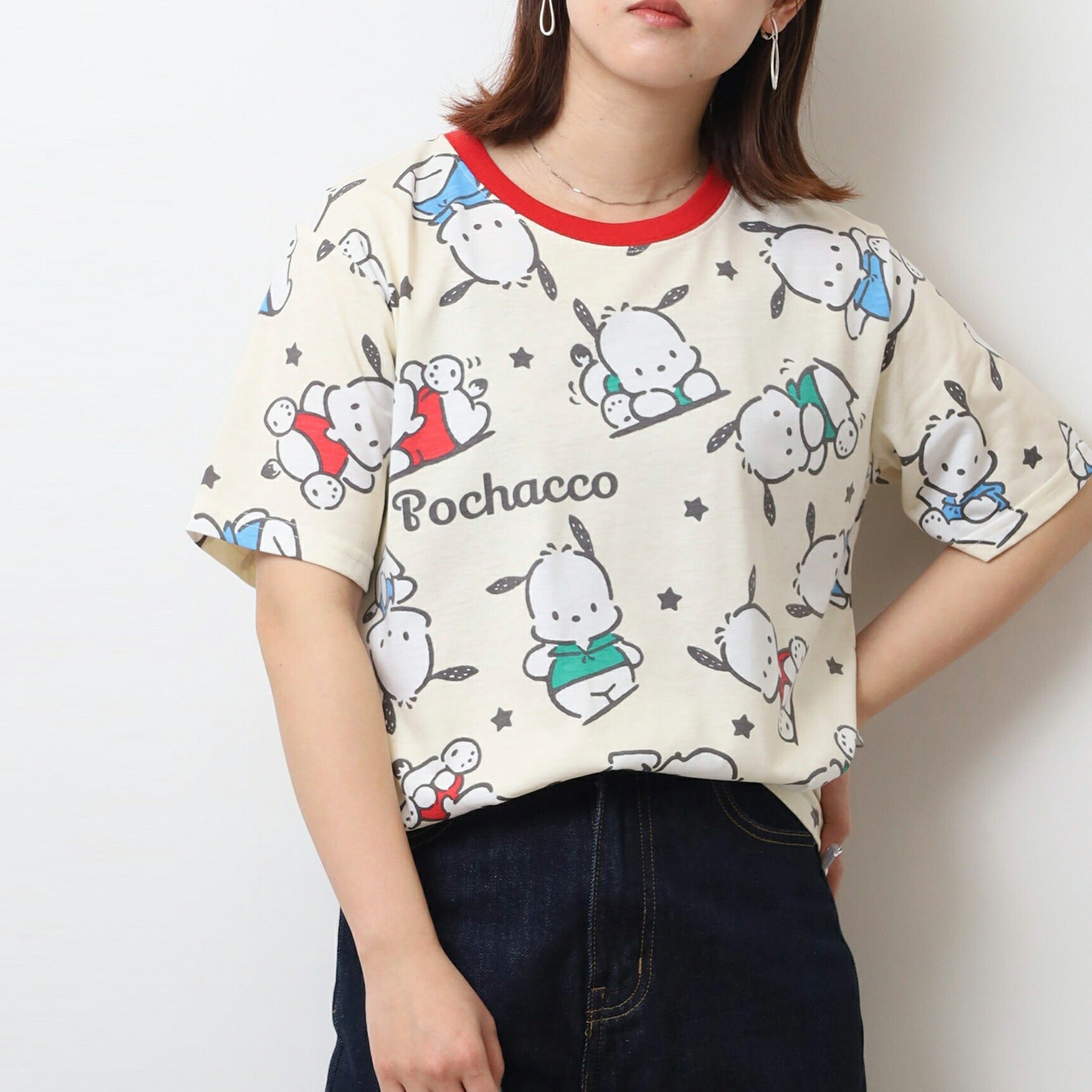 ポチャッコ Tシャツ 半袖 総柄 プリント トップス サンリオ キャラクターズ メンズ レディース pc1152-246
