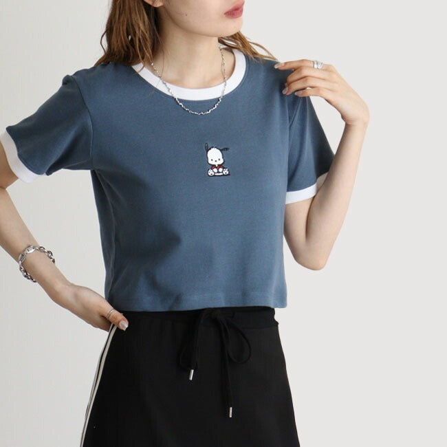 ポチャッコ Tシャツ ちびT サンリオ キャラクターズ 刺繍 レディース ショート丈 半袖 pc2142-335