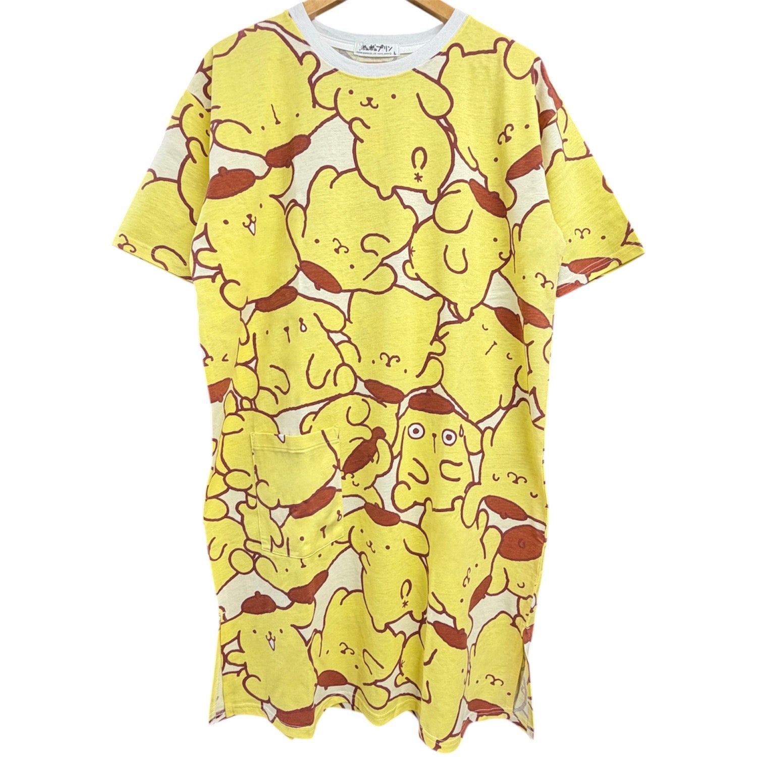 ポムポムプリン 半袖 スーパービッグ Tシャツ 総柄 プリント トップス ワンピース 天竺 メンズ レディース サンリオ キャラクターズ 夏 pp1762-63