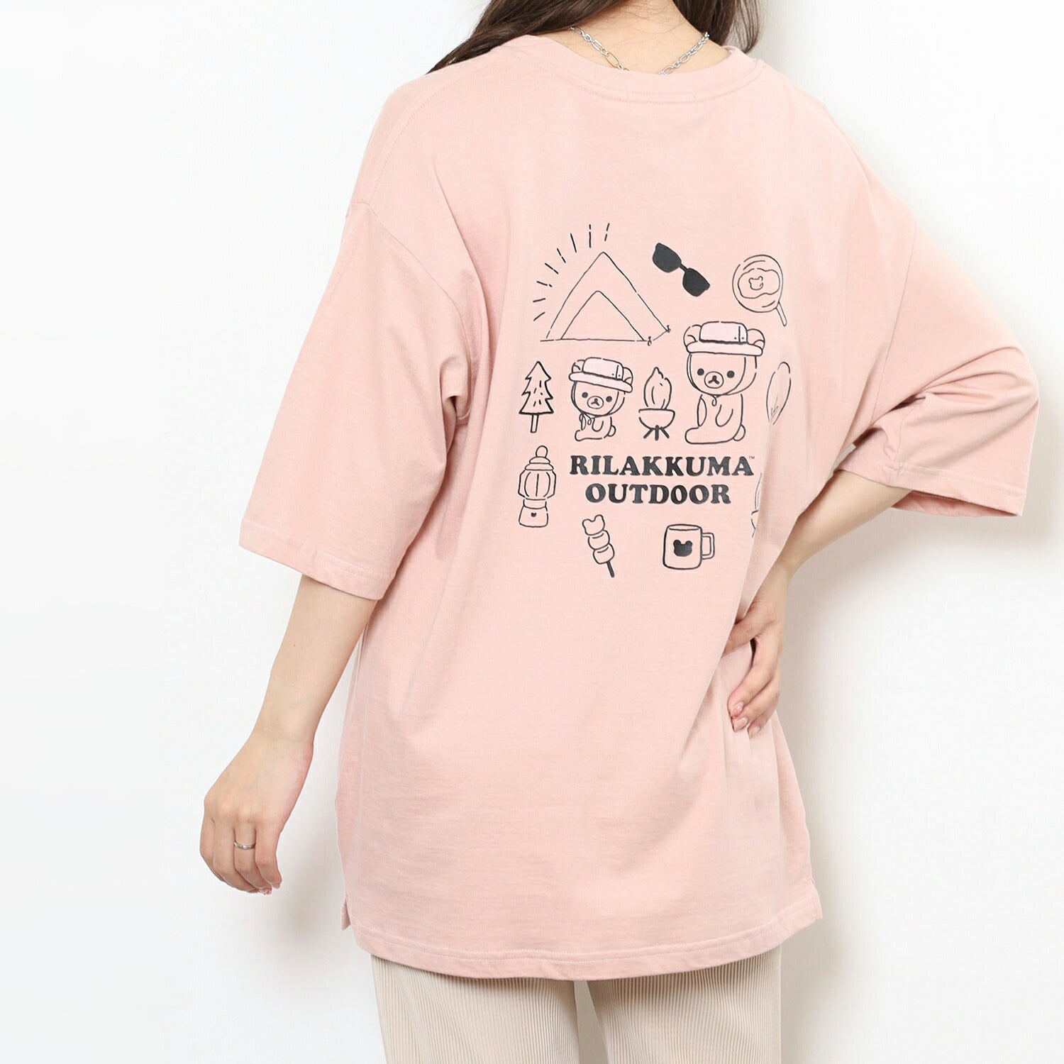 リラックマアウトドア 刺繍ポケット付オーバーサイズTシャツ 半袖 トップス サンエックス rilakkuma