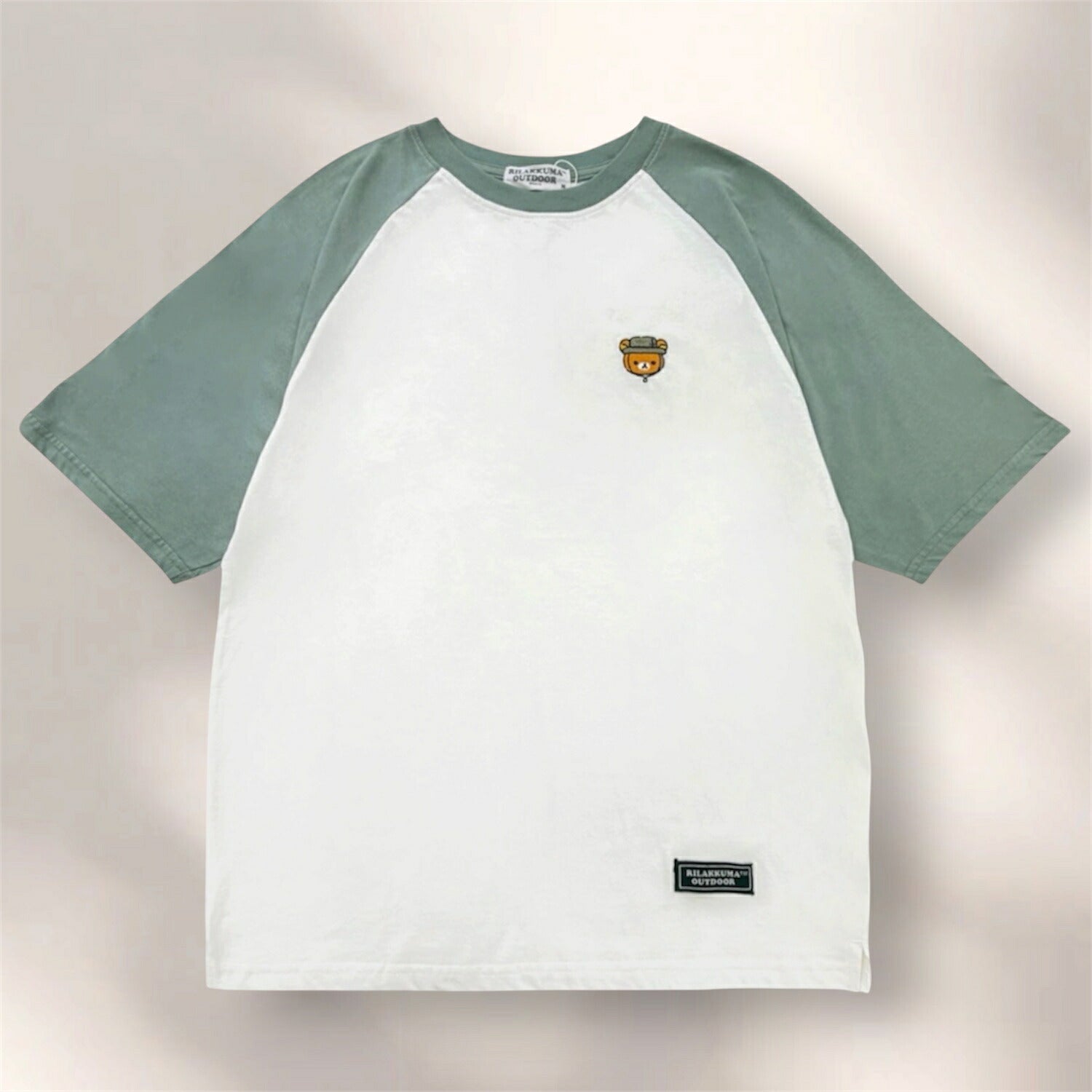 リラックマ アウトドア 袖配色 ラグラン オーバーサイズ Tシャツ 半袖 天竺 春夏トップス 刺繍 メンズ レディース サンエックス  rilakkuma SAN-X