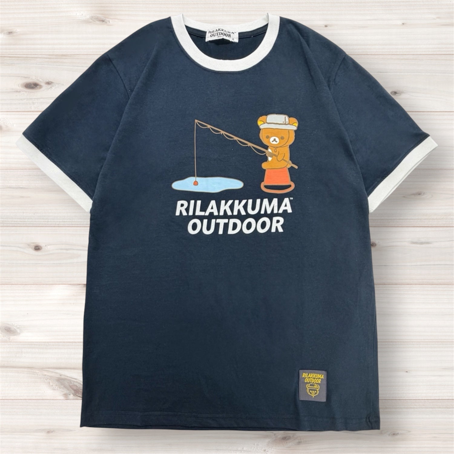 リラックマアウトドア 釣り柄 リンガー 半袖 Tシャツ トップス プリント 天竺 綿 夏 レディース メンズ rilakkuma rk1162-29