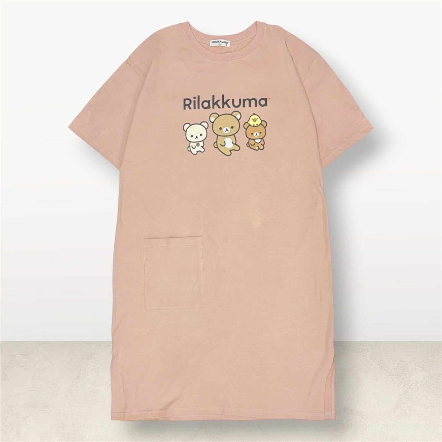 リラックマ プリント 天竺 半袖 ワンピース BIG Tシャツ ロング丈 春夏 ポケット付 サンエックス rilakkuma SAN-X rk1752-166