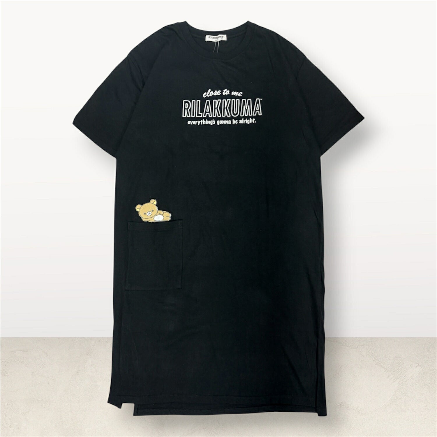 リラックマ プリント 天竺 半袖 ワンピース BIG Tシャツ ロング丈 春夏 ポケット付 サンエックス rilakkuma SAN-X rk1752-166