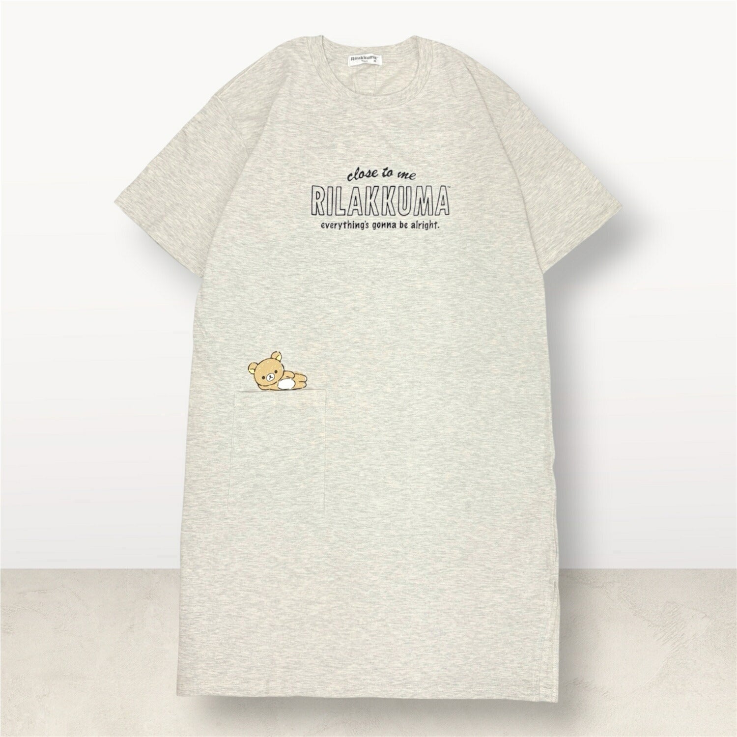 リラックマ プリント 天竺 半袖 ワンピース BIG Tシャツ ロング丈 春夏 ポケット付 サンエックス rilakkuma SAN-X rk1752-166