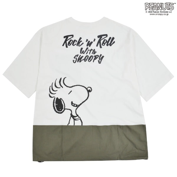 スヌーピー Tシャツ PEANUTS 切り替え ポケット付き ポプリン生地 プリント M L LL s1112-365