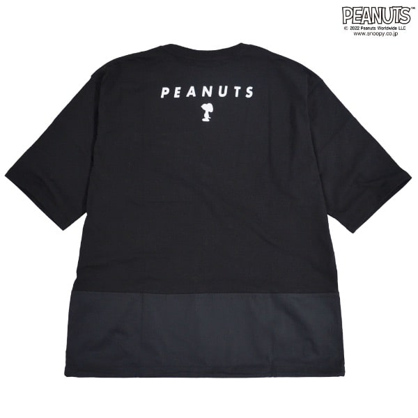 スヌーピー Tシャツ PEANUTS 切り替え ポケット付き ポプリン生地 プリント M L LL s1112-365