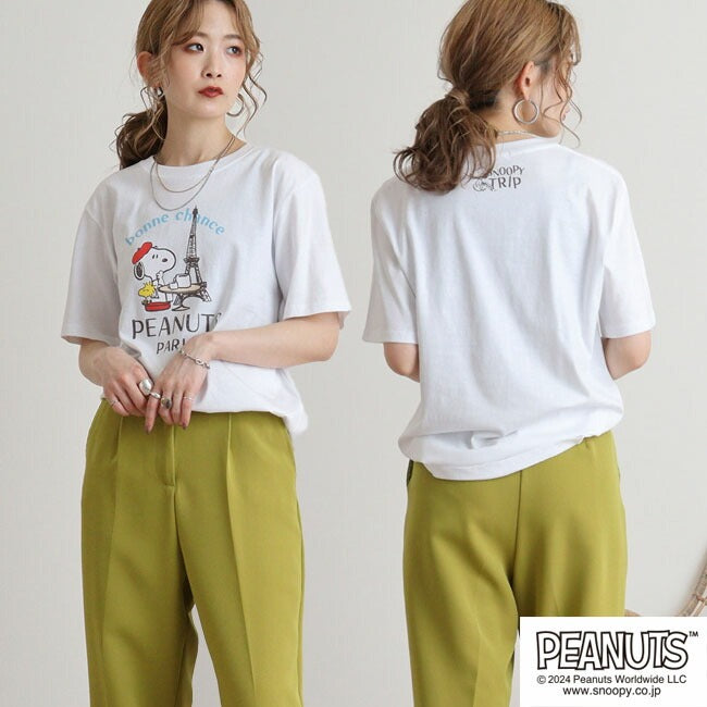 スヌーピー Tシャツ 半袖 トップス 旅行 旅 フランス ウッドストック プリント SNOOPY PEANUTS s1142-259sp