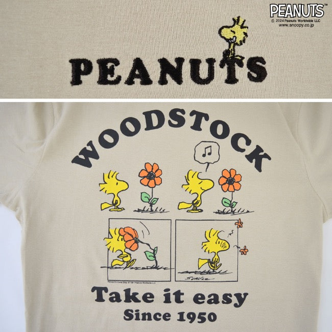 スヌーピー ウッドストック Tシャツ 半袖 トップス バック プリント 刺繍 SNOOPY PEANUTS s1142-415sp