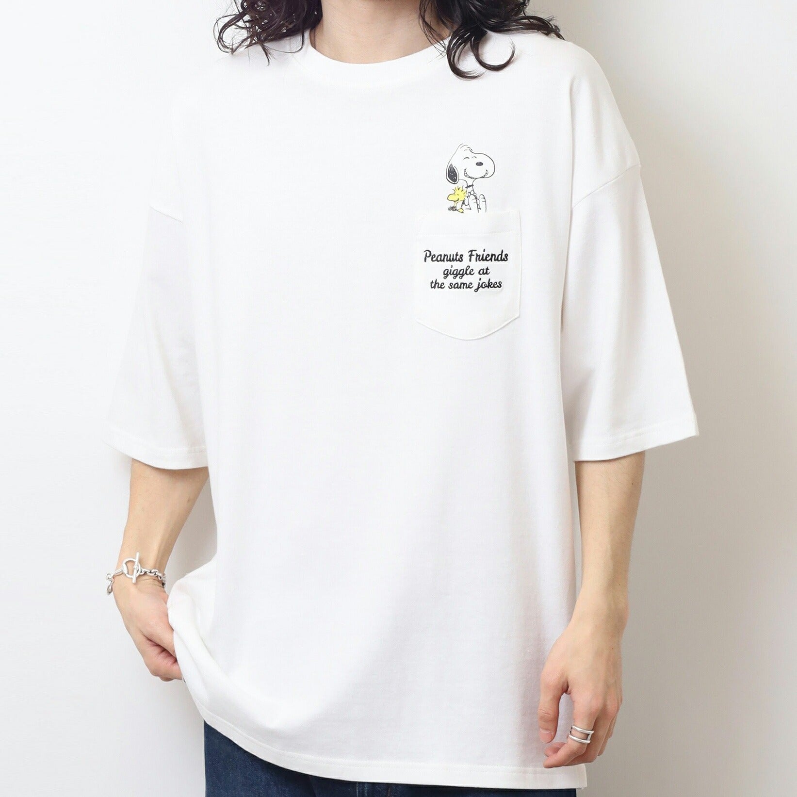 スヌーピー Tシャツ トップス 半袖 ヘビーウェイト ドロップショルダー ウッドストック ルーシー 刺繍 プリント PEANUTS SNOOPY s1152-12sp