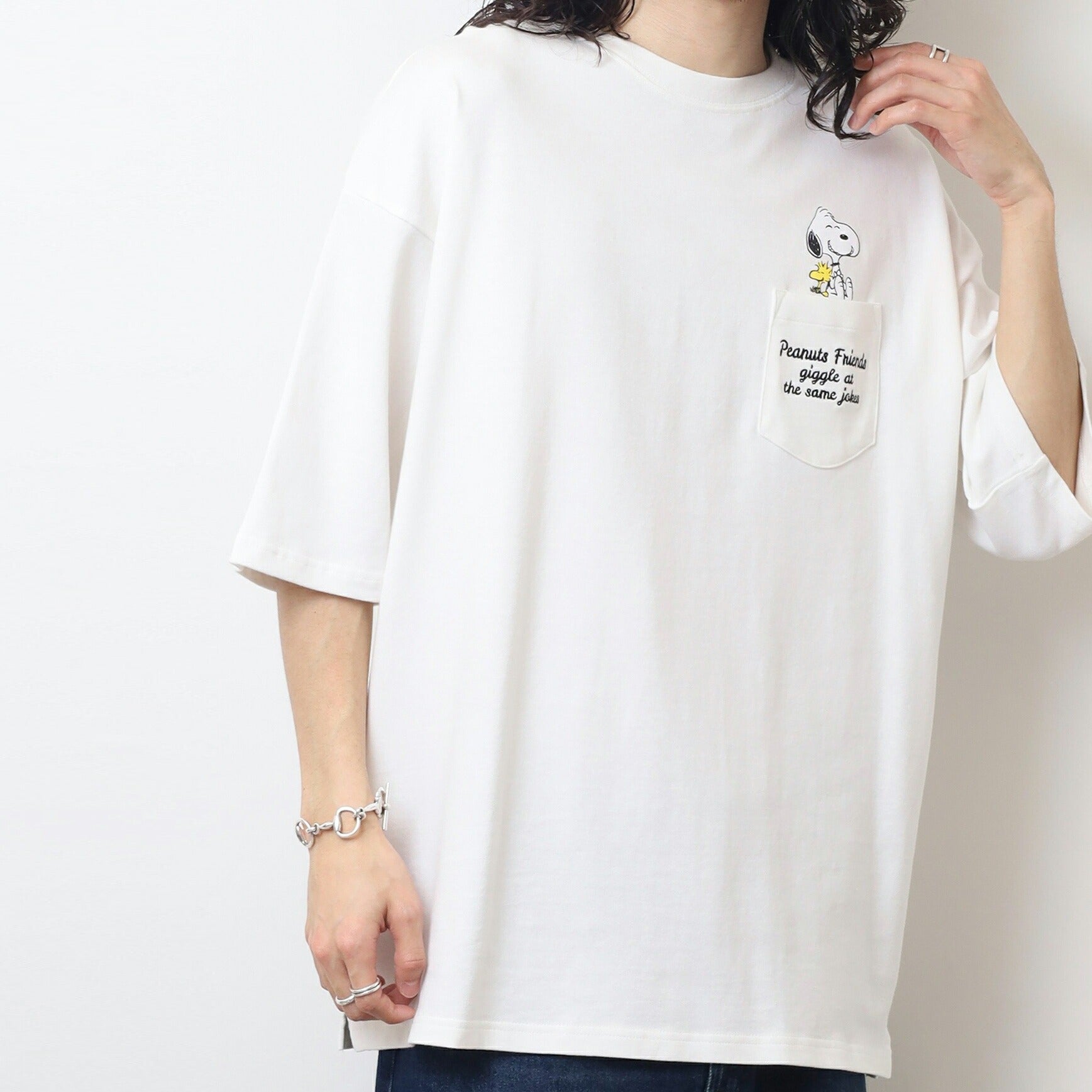 スヌーピー Tシャツ トップス 半袖 ヘビーウェイト ドロップショルダー ウッドストック ルーシー 刺繍 プリント PEANUTS SNOOPY s1152-12sp