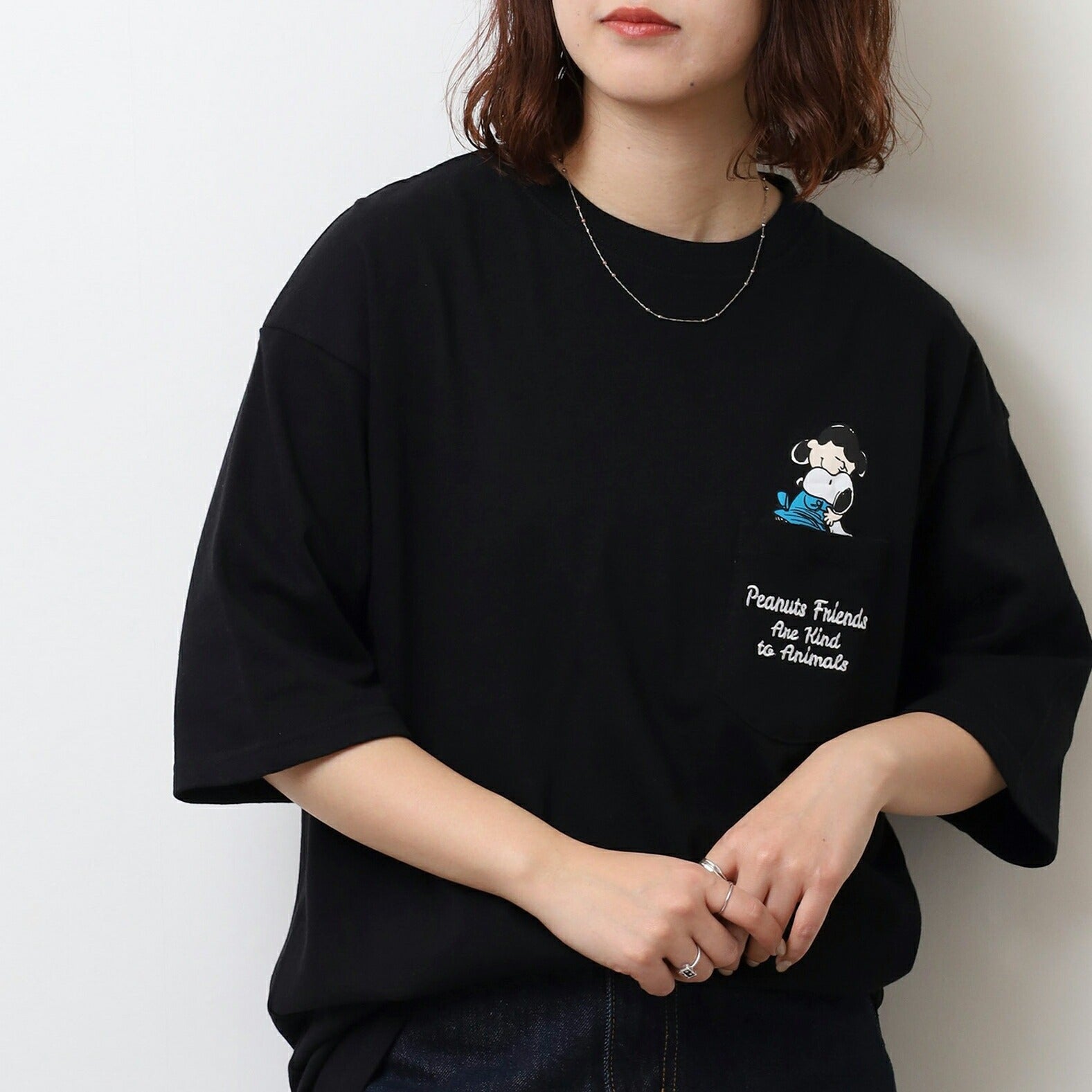 スヌーピー Tシャツ トップス 半袖 ヘビーウェイト ドロップショルダー ウッドストック ルーシー 刺繍 プリント PEANUTS SNOOPY s1152-12sp