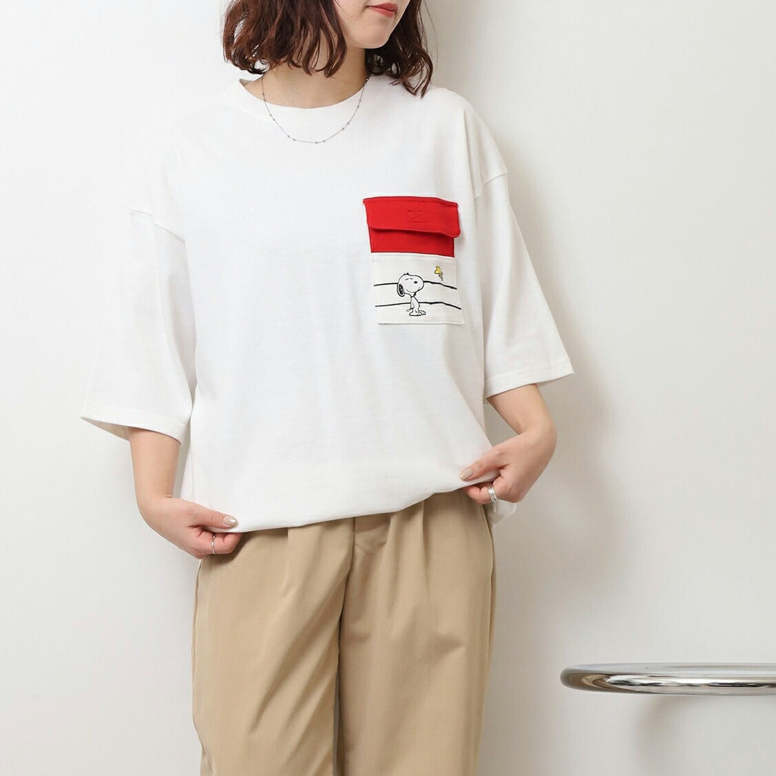 スヌーピー Tシャツ 半袖 トップス ポケット プリント ドロップショルダー ヘビーウェイト SNOOPY PEANUTS s1152-13sp