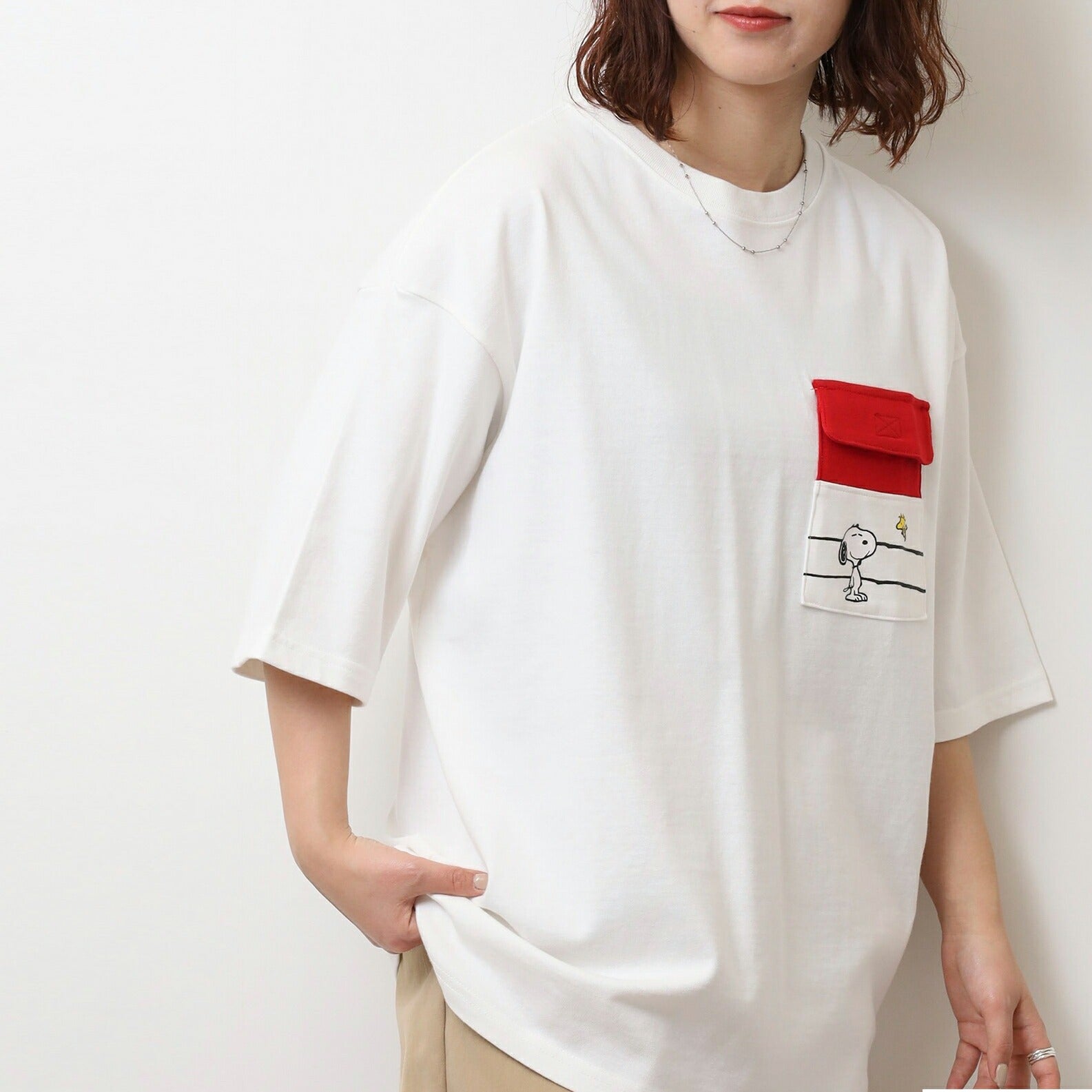 スヌーピー Tシャツ 半袖 トップス ポケット プリント ドロップショルダー ヘビーウェイト SNOOPY PEANUTS s1152-13sp