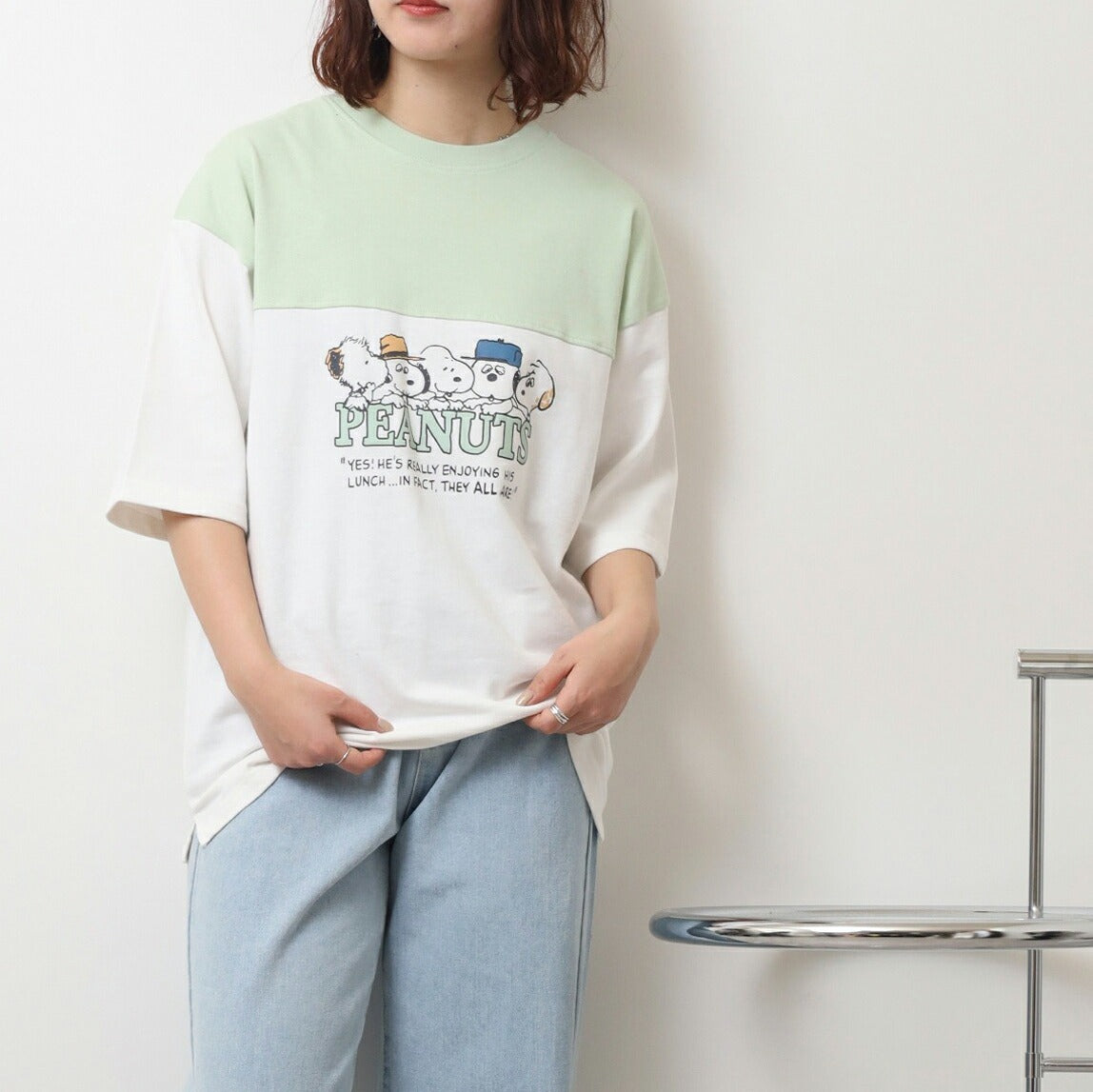 スヌーピー Tシャツ ドロップショルダー ヘビーウェイト 半袖 プリント 切り替え SNOOPY PEANUTS s1152-19sp
