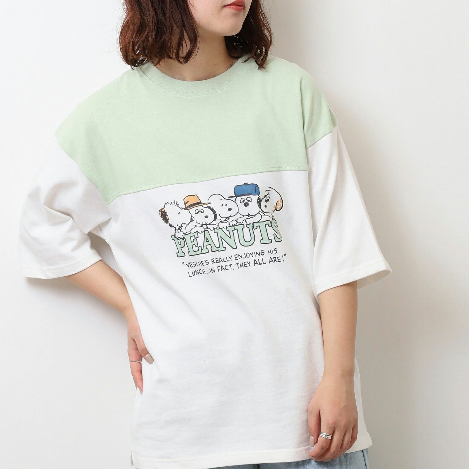 スヌーピー Tシャツ ドロップショルダー ヘビーウェイト 半袖 プリント 切り替え SNOOPY PEANUTS s1152-19sp