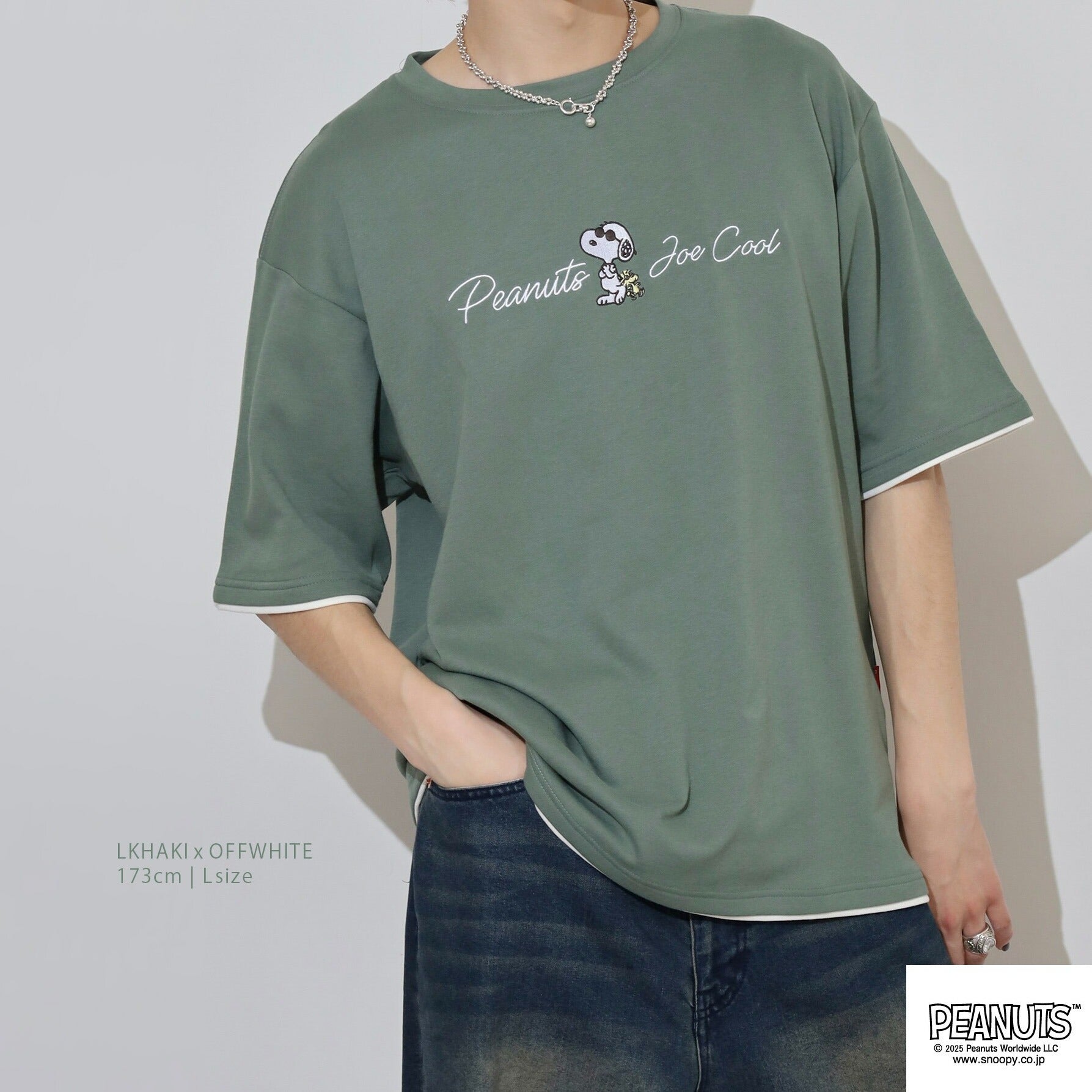 スヌーピー Tシャツ 接触冷感 プリント フェイクレイヤード トップス 半袖  ジョークール SNOOPY PEANUTS s1152-295sp