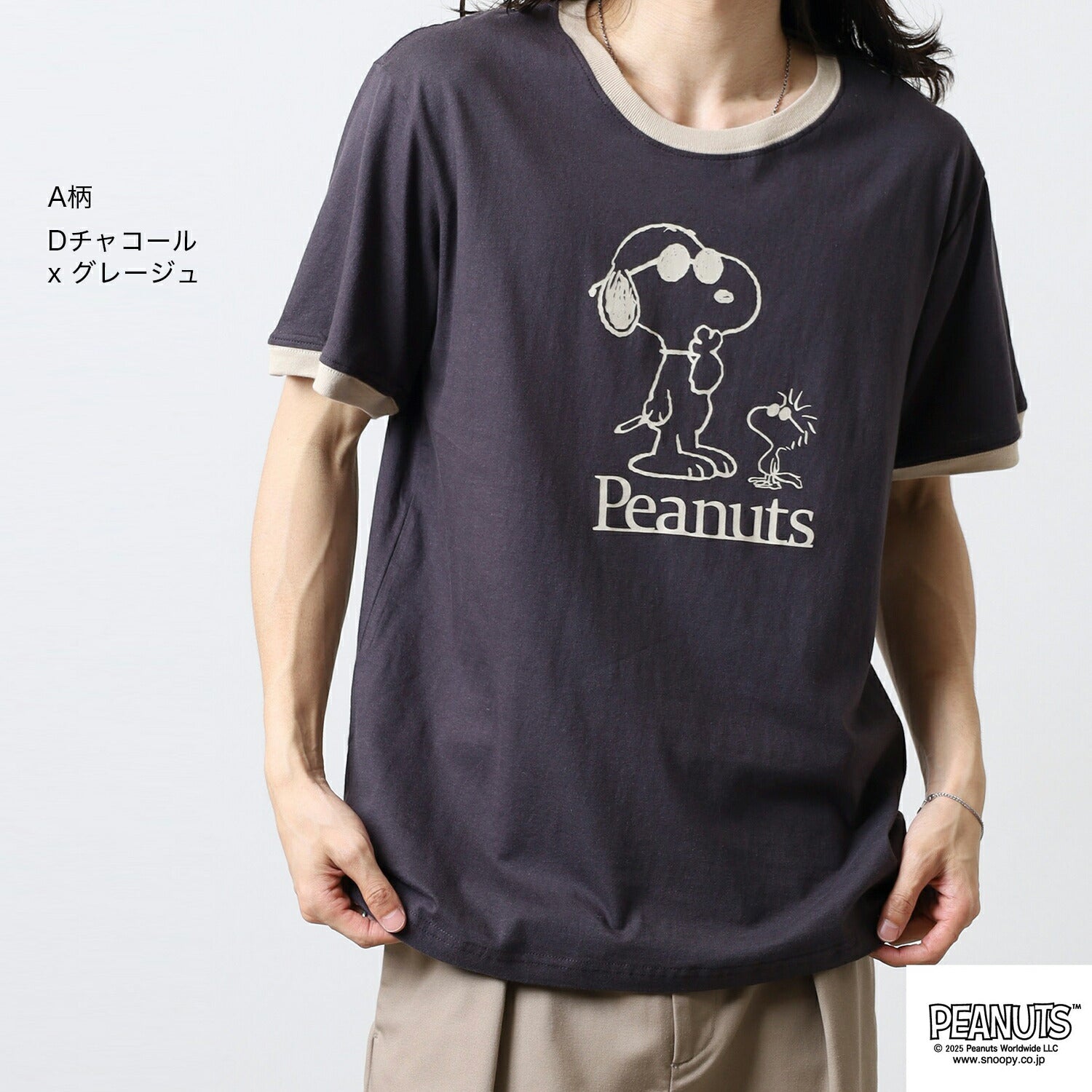 スヌーピー ジョークール ウッドストック チャーリーブラウン リンガーネック Tシャツ 半袖 トップス 友達柄 SNOOPY PEANUTS s1152-418sp