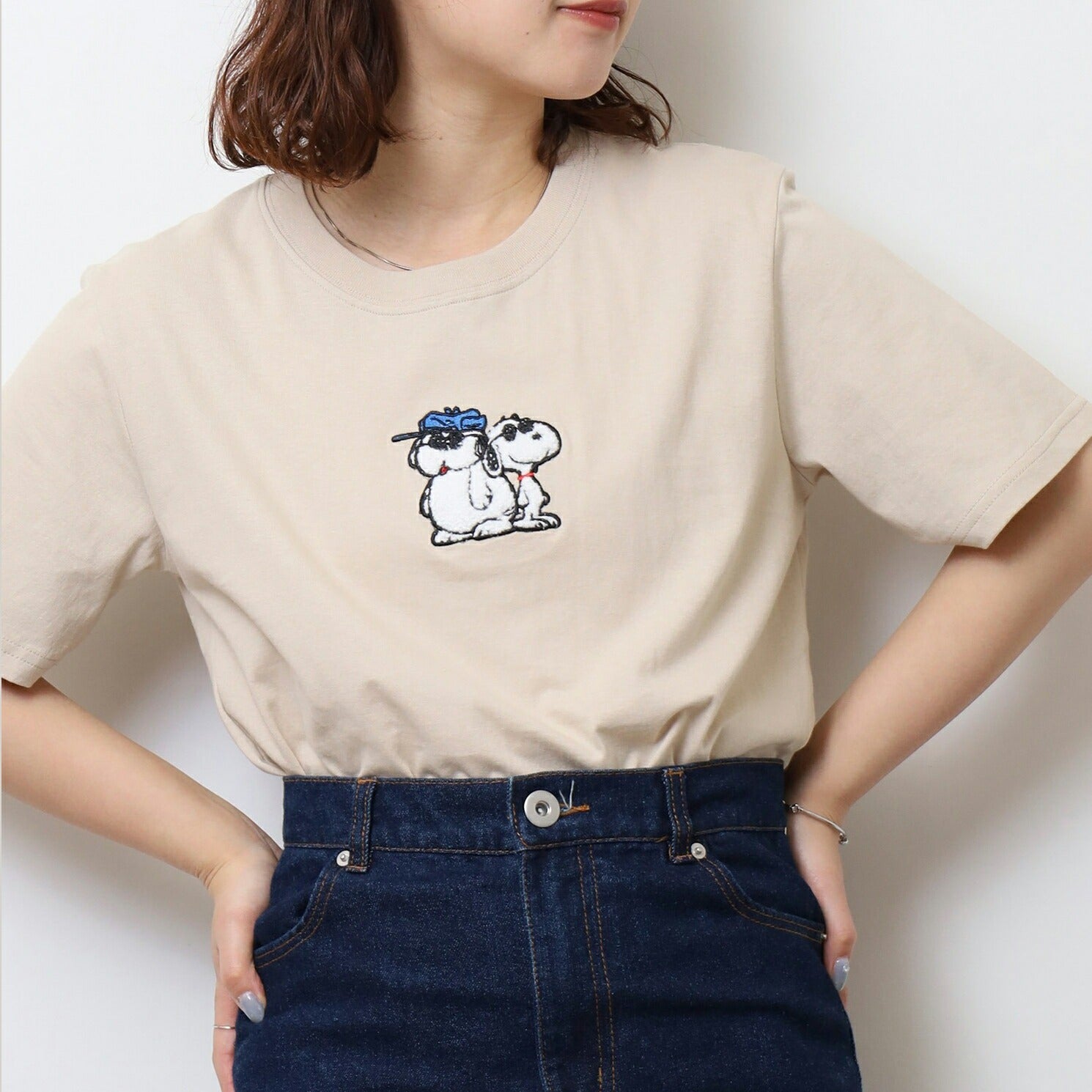 スヌーピー Tシャツ 半袖 トップス 刺繍 ジョークール オラフ SNOOPY  PEANUTS JOE COOL s1152-50sp