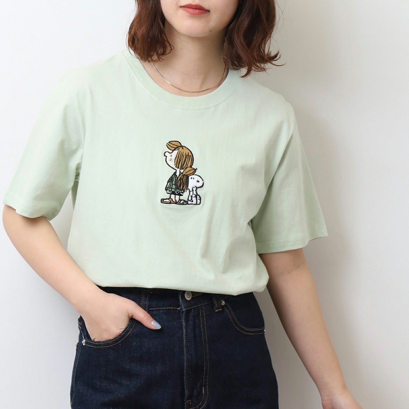 スヌーピー Tシャツ トップス 半袖 ワンポイント 刺繍 ペパーミント パティ  PEANUTS SNOOPY s1152-51sp