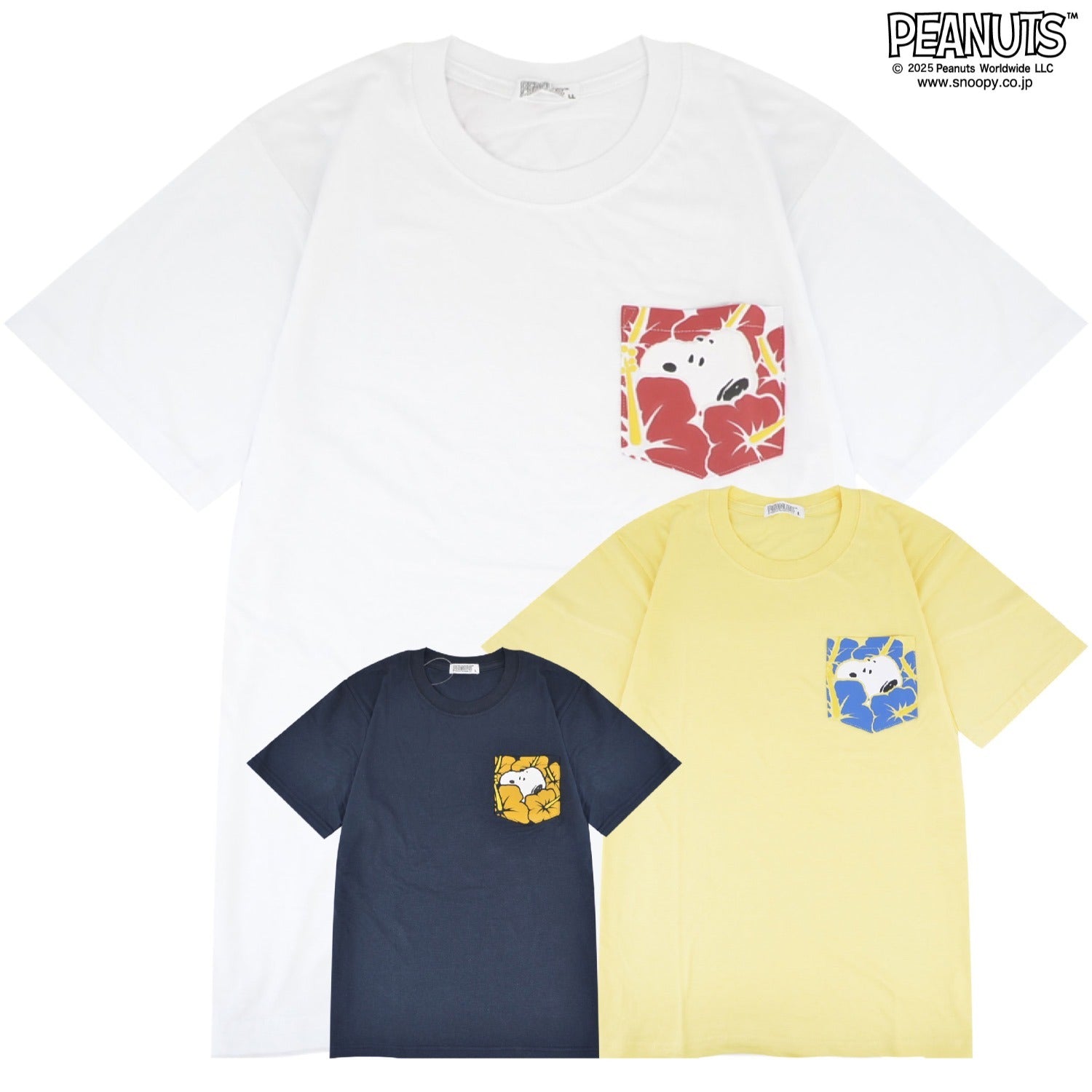 スヌーピー Tシャツ 半袖 トップス 柄ポケット 発泡プリント ワンポイント ハイビスカス SNOOPY PEANUTS s1152-57sp