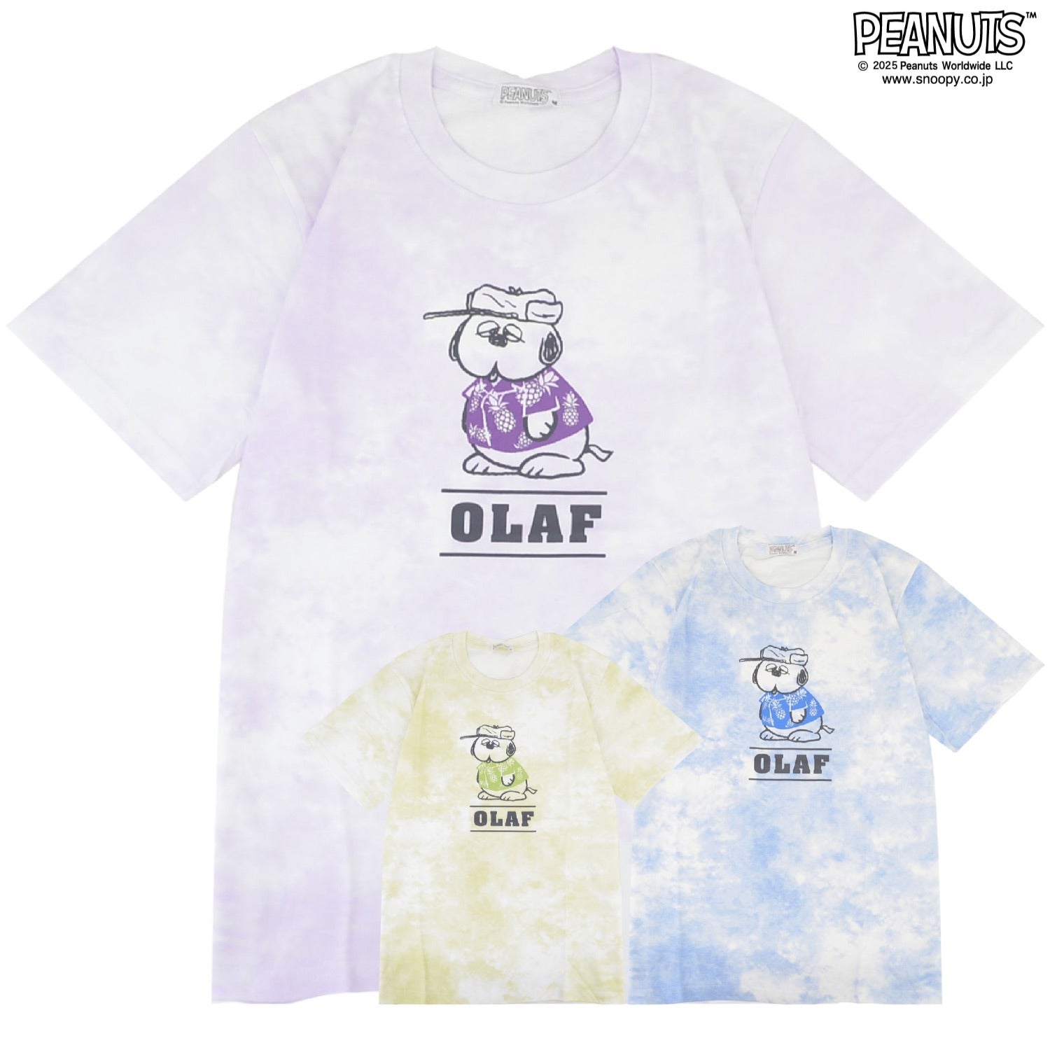 スヌーピー オラフ Tシャツ 半袖 トップス タイダイ アロハシャツ 夏 SNOOPY PEANUTS s1152-74sp