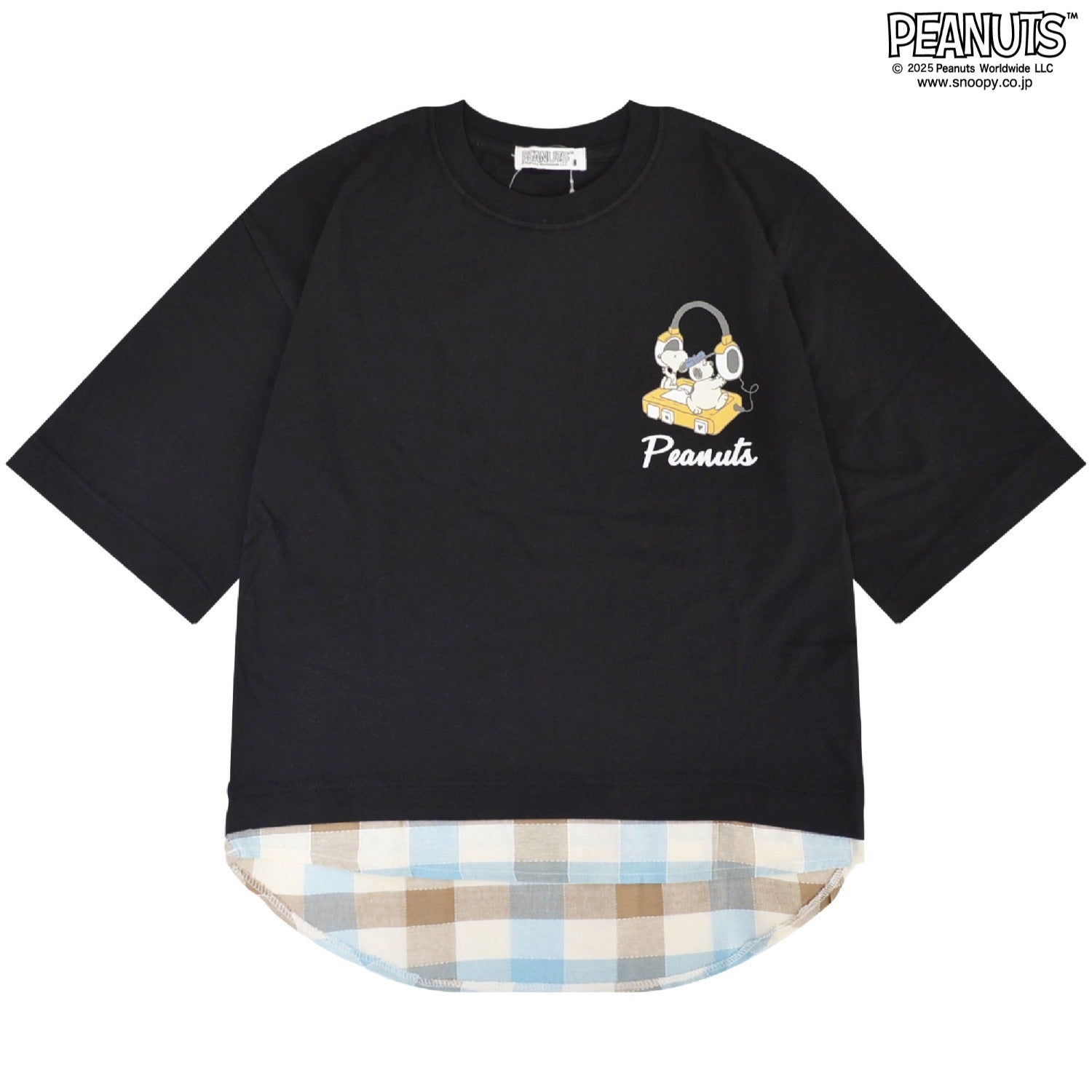 スヌーピー 半袖 Tシャツ プリント レイヤード風 オラフ ヘッドホン柄 春夏 切替 SNOOPY PEANUT s1152-76sp